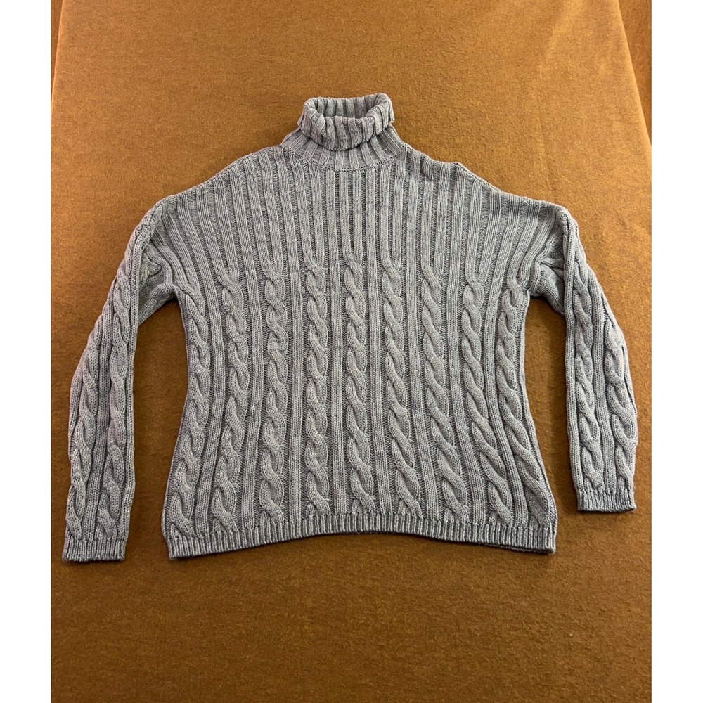 Seaside Women XL Gray Cable Knit Cotton Turtleneck Sweater New